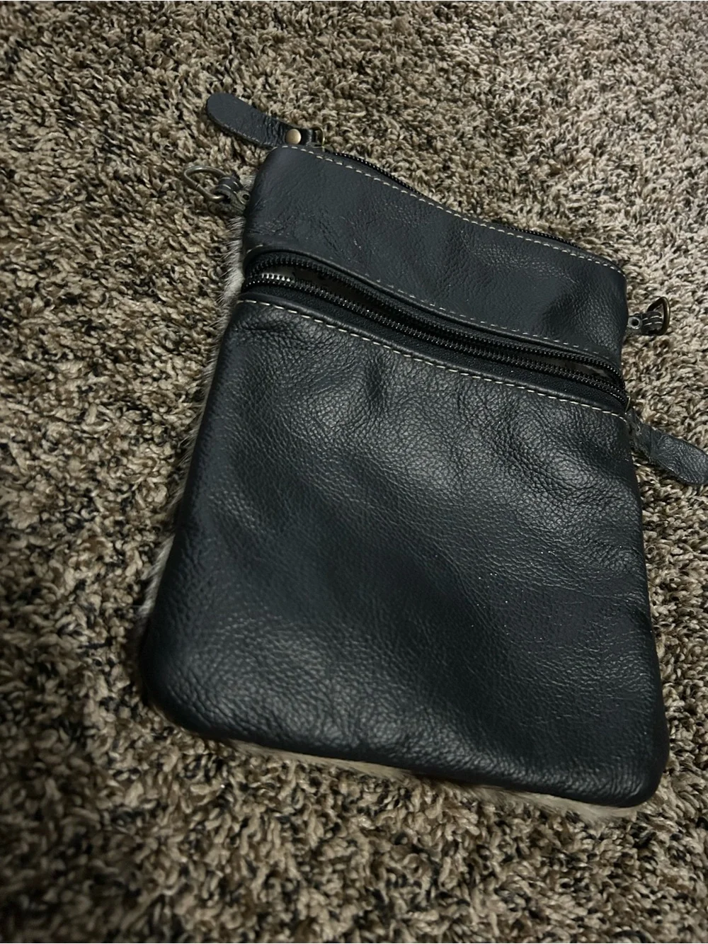 Myra Bag Cowhide-Print Fur Crossbody - Black & Cream